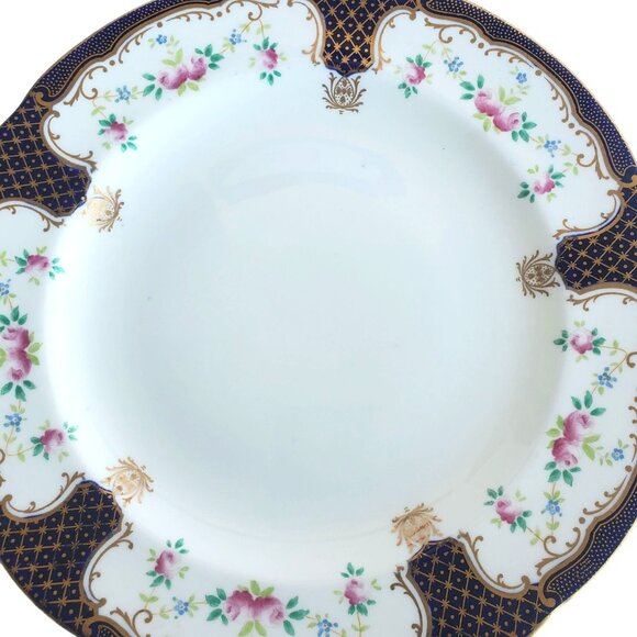Antique Wedgwood Plates Richard Briggs 2 Hand Painted Cobalt Blue Floral Gilt - Picture 2 of 14